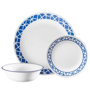 Corelle Cobalt Circles 12-piece Mugless Dinnerware Set. Service of 4
