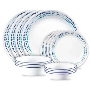 Corelle Ocean Blues 16-piece Mugless Dinnerware Set. Service of 4